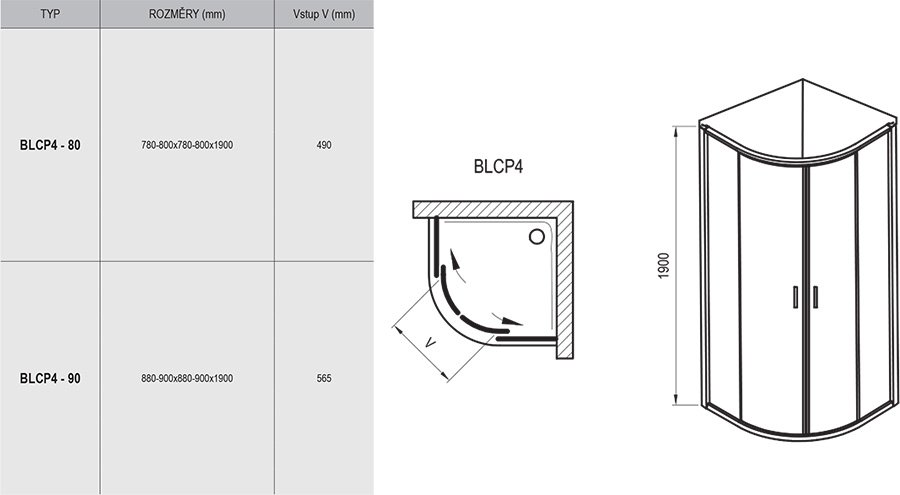 Blix BLCP4 négyrészes negyedköríves zuhanykabin