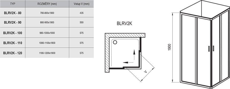 Blix BLRV2K+BLRV2K sarokbelépős zuhanykabin 150x91 cm krómhatású+transparent