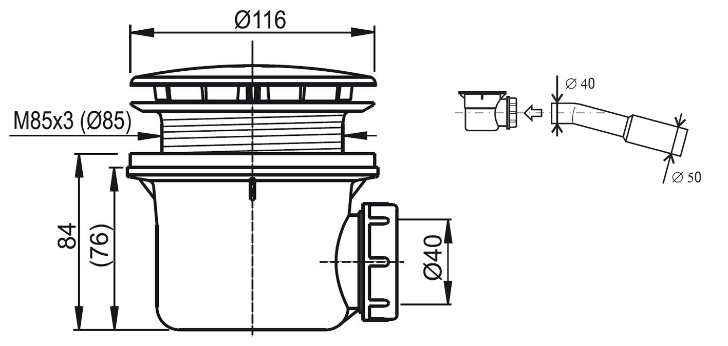 RAVAK Standard 90 zuhanytálca szifon