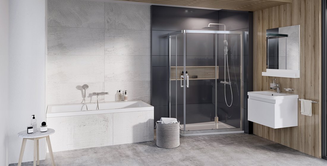 A 10° fürdőszoba koncepcióban helyet kapott egy új kád és egy új zuhanykabin is, amely aszimemtrikus jegyeket visel magán.