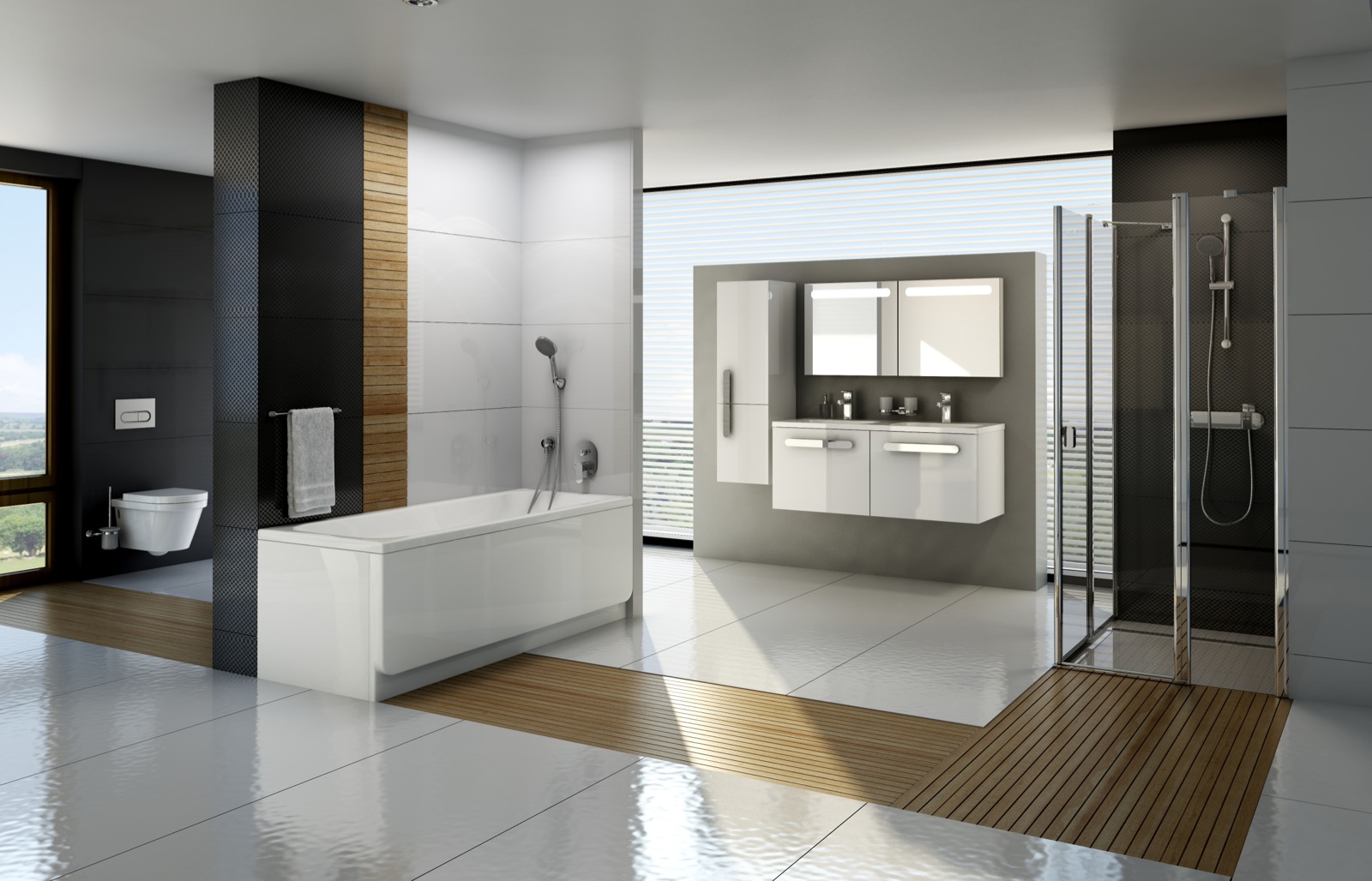 A teljeskörű fürdőszoba koncepciók valamennyi alapterületre kínálnak megoldást, legyen szó zuhanykabinról, kádról vagy mindkettő elhelyezéséről.