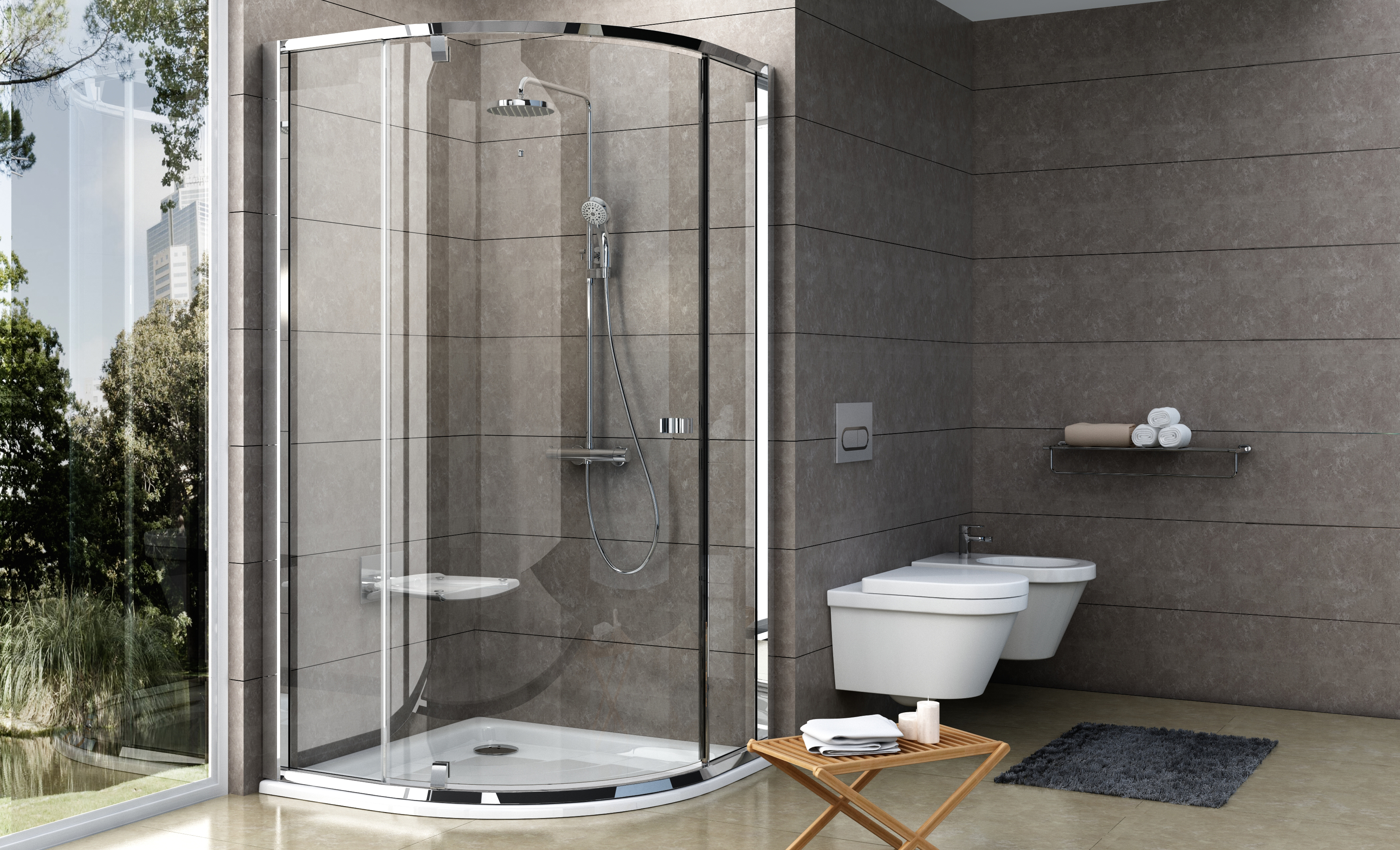 Egy negyedköríves zuhanyzó kialakítása igazán helytakarékos megoldás a fürdőszobában.