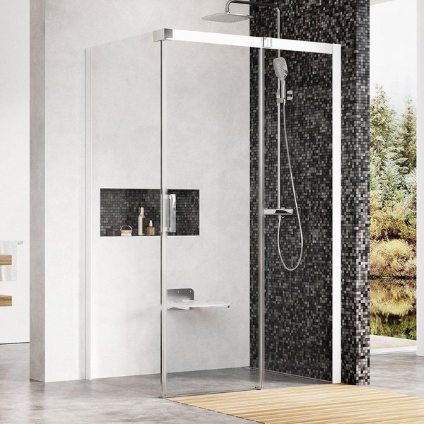 Egyedi méretű MSDPS 150 cm széles ajtó,balos kivitelű+90 cm széles fixfal,195 cm magas fehér profilos+Transparent üveges zuhanykabin