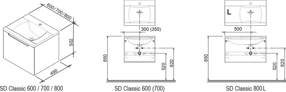 SD Classic 600 szekrény mosdó alá