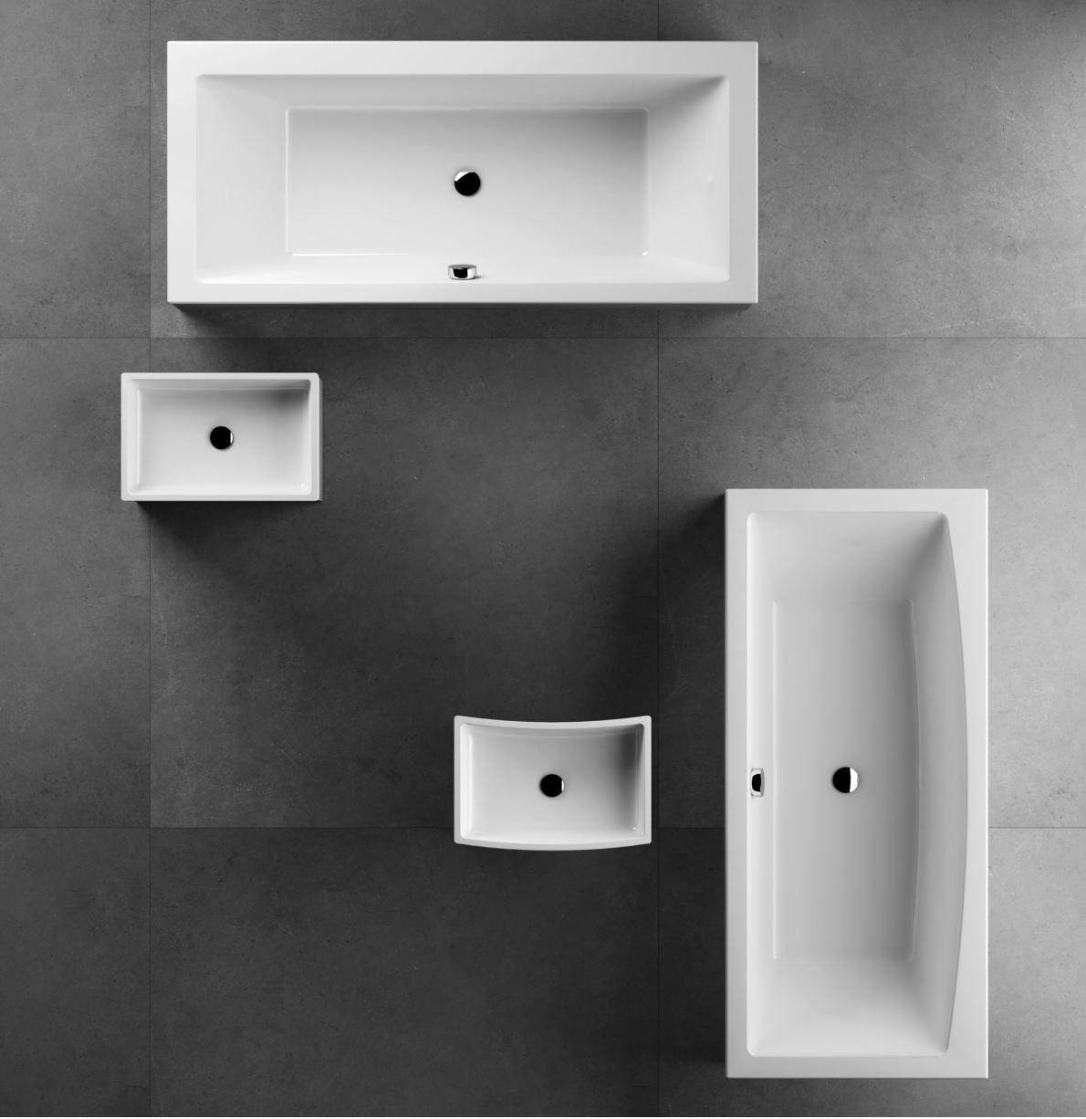 A Formy koncepciókba tartozó kádak és mosdók egyaránt minimalista fürdőszoba bútorok, néhány finom formai különbséggel.