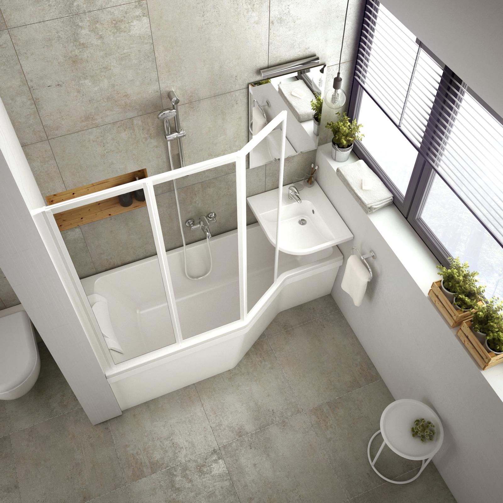 A BeHappy fürdőszoba koncepció kis fürdőszobába alkalmas kád, zuhanyzó, mosdó megoldásokat kínál.