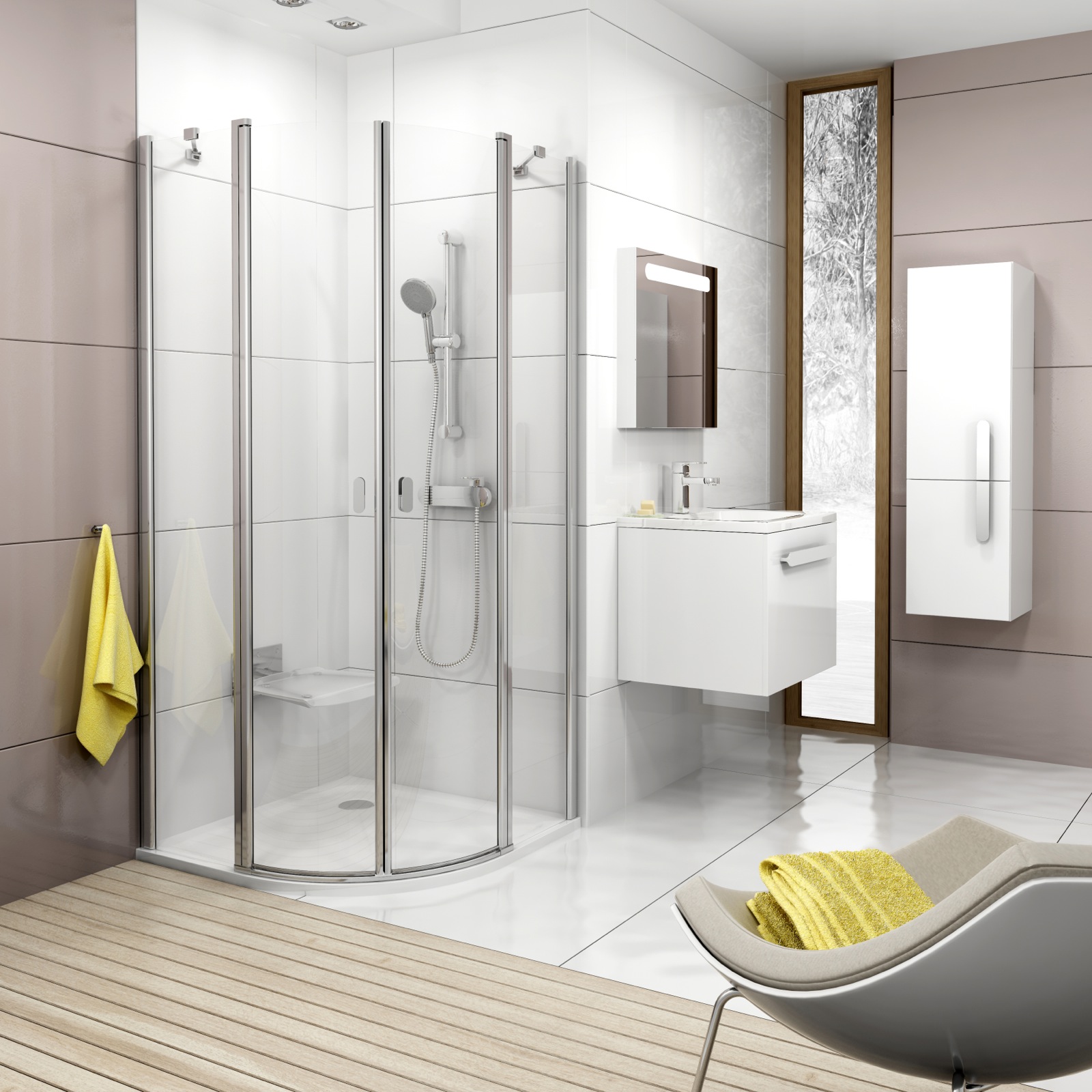 A Chrome zuhanyzó illeszkedik a fürdőszoba-koncepcióhoz ovális, krómozott elemeivel, praktikus kialakításával és precíz formatervezésével.