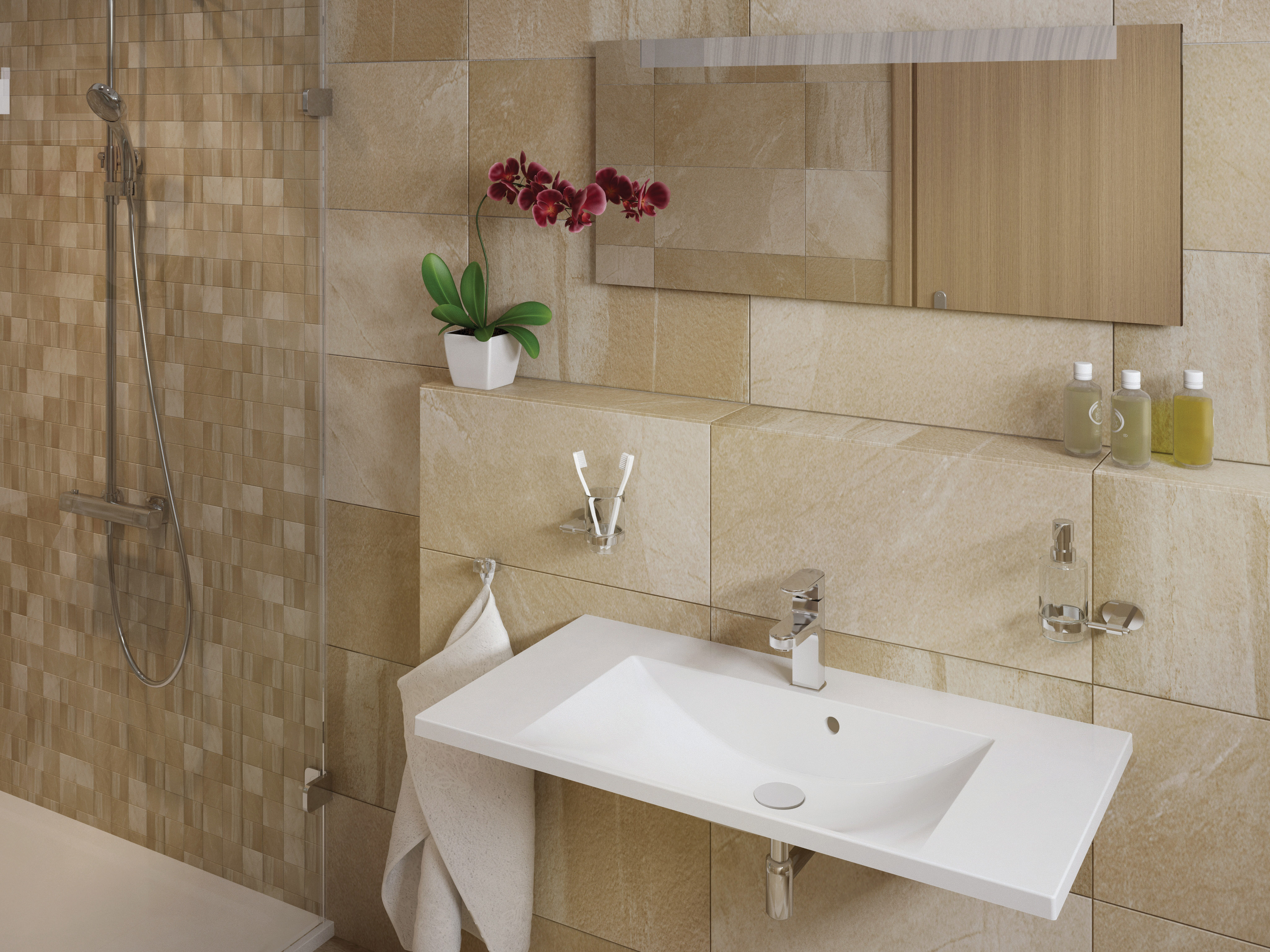 A 3 méretben elérhető Flat fürdőszobai mosdók a fürdőszoba falán futnak, hogy a belső tér szabad és szellős maradjon.