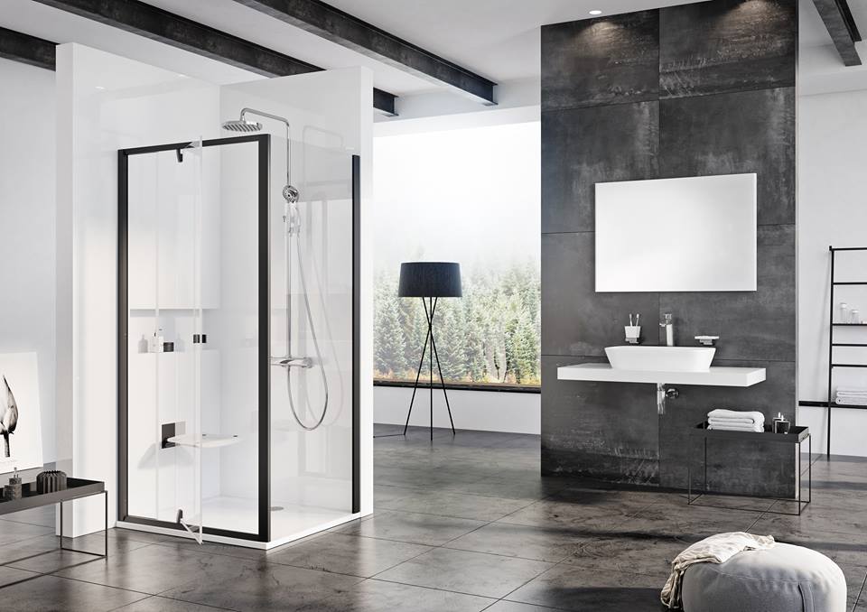 A Pivot zuhanykabin fekete profilú változata minden figyelmet magára szegez a fürdőszobában! 