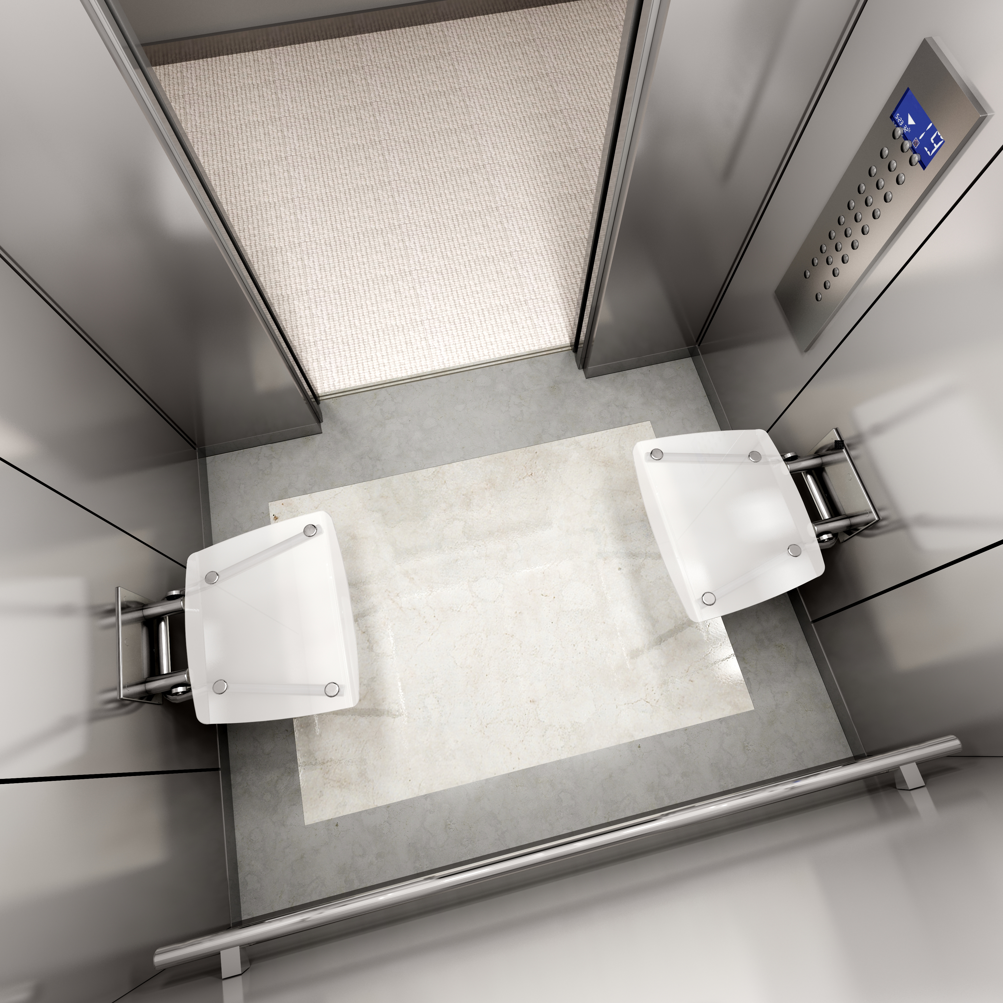 A multifunkciós RAVAK zuhanyülőke még a liftekben is könnyedén elhelyezhető és biztonsággal használható.