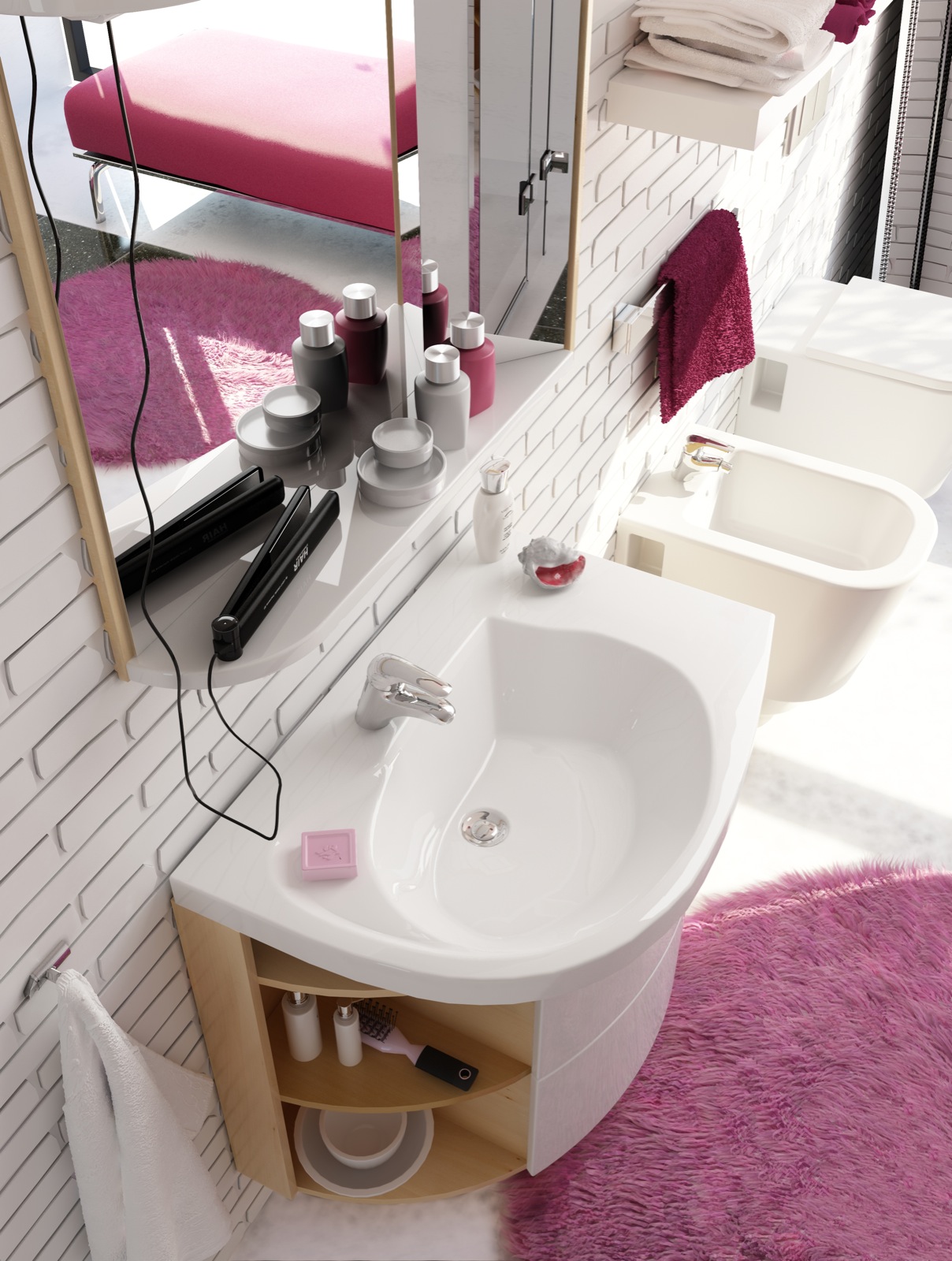 A Rosa mosdó harmonikus egységet alkot a fürdőszobában a stílusos és jól pakolható mosdó alá való szekrénnyel.