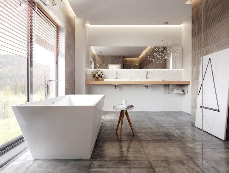 A Freedom R szabadon álló kád szögletes, határozott vonalvezetésű külseje harmonizál a modern designnal rendelkező fürdőszobák összképével.