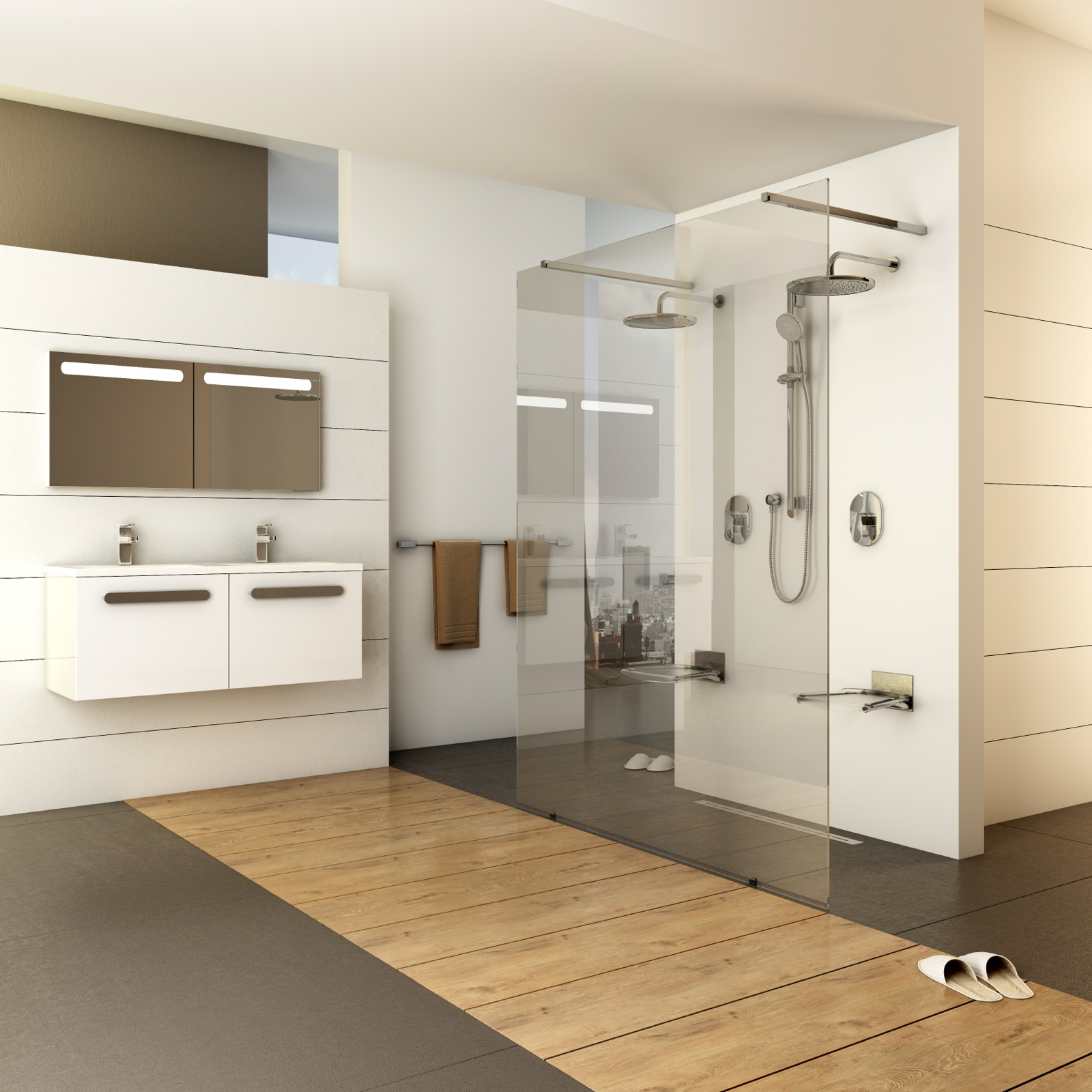 Az üvegfalak kombinálásával alakítható, tágas, így páros fürdőzésre is alkalmas Walk-In zuhanykabinok pikáns, átlátszó szaniterek.